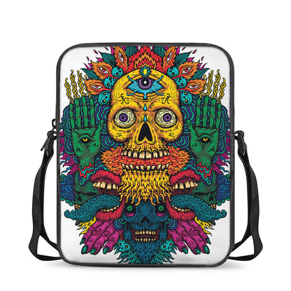 Psychedelic Skull Print Rectangular Crossbody Bag