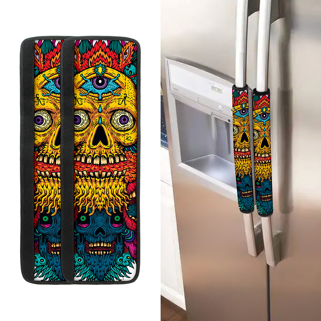 Psychedelic Skull Print Refrigerator Handle Covers