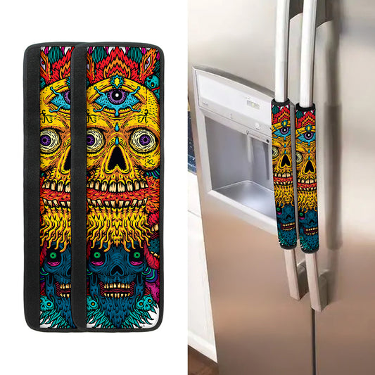 Psychedelic Skull Print Refrigerator Handle Covers