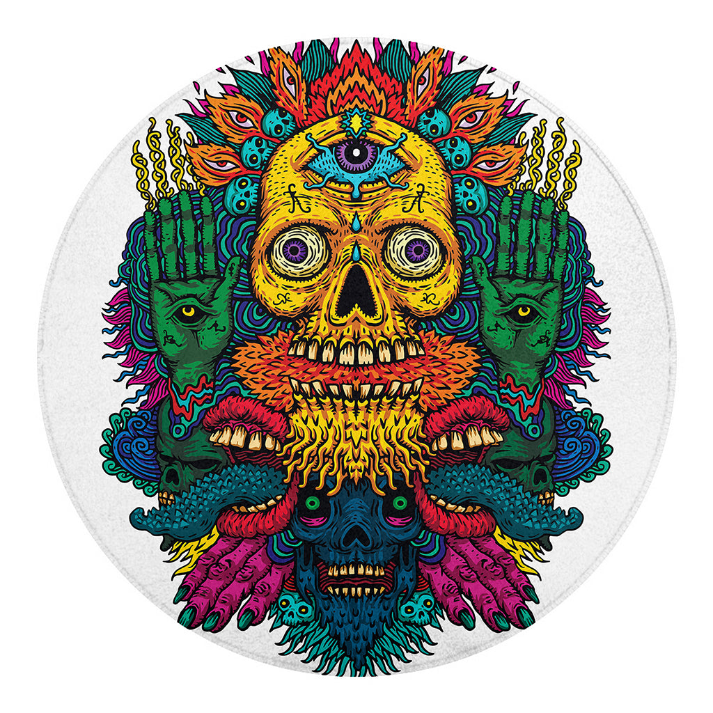 Psychedelic Skull Print Round Blanket
