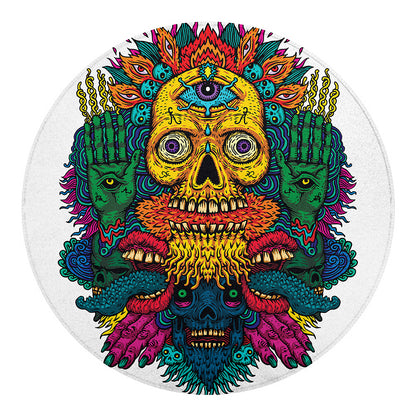 Psychedelic Skull Print Round Blanket