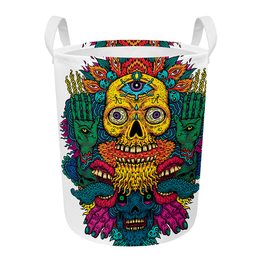 Psychedelic Skull Print Round Laundry Basket