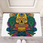 Psychedelic Skull Print Rubber Doormat