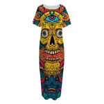 Psychedelic Skull Print Short Sleeve Long Nightdress