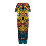 Psychedelic Skull Print Short Sleeve Long Nightdress
