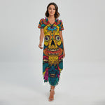 Psychedelic Skull Print Short Sleeve Maxi Dress