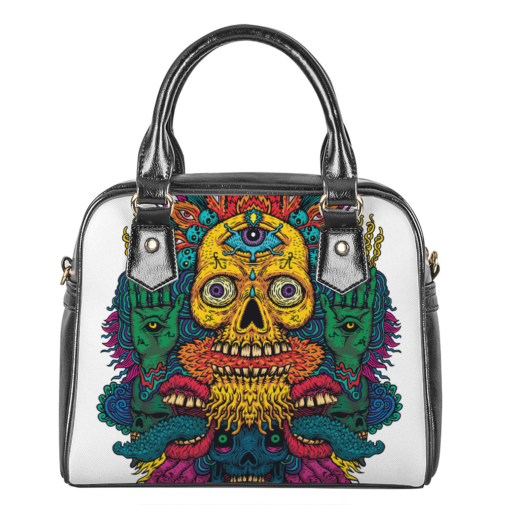 Psychedelic Skull Print Shoulder Handbag