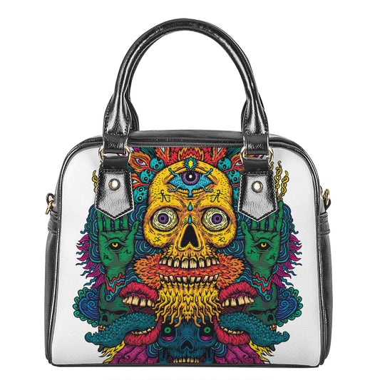Psychedelic Skull Print Shoulder Handbag