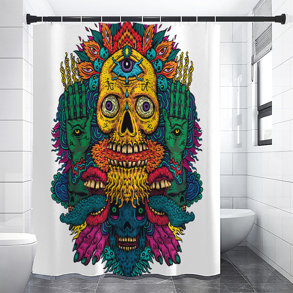 Psychedelic Skull Print Shower Curtain