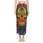 Psychedelic Skull Print Side Slit Maxi Skirt