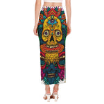 Psychedelic Skull Print Side Slit Maxi Skirt