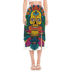 Psychedelic Skull Print Side Slit Midi Skirt
