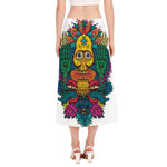 Psychedelic Skull Print Side Slit Midi Skirt