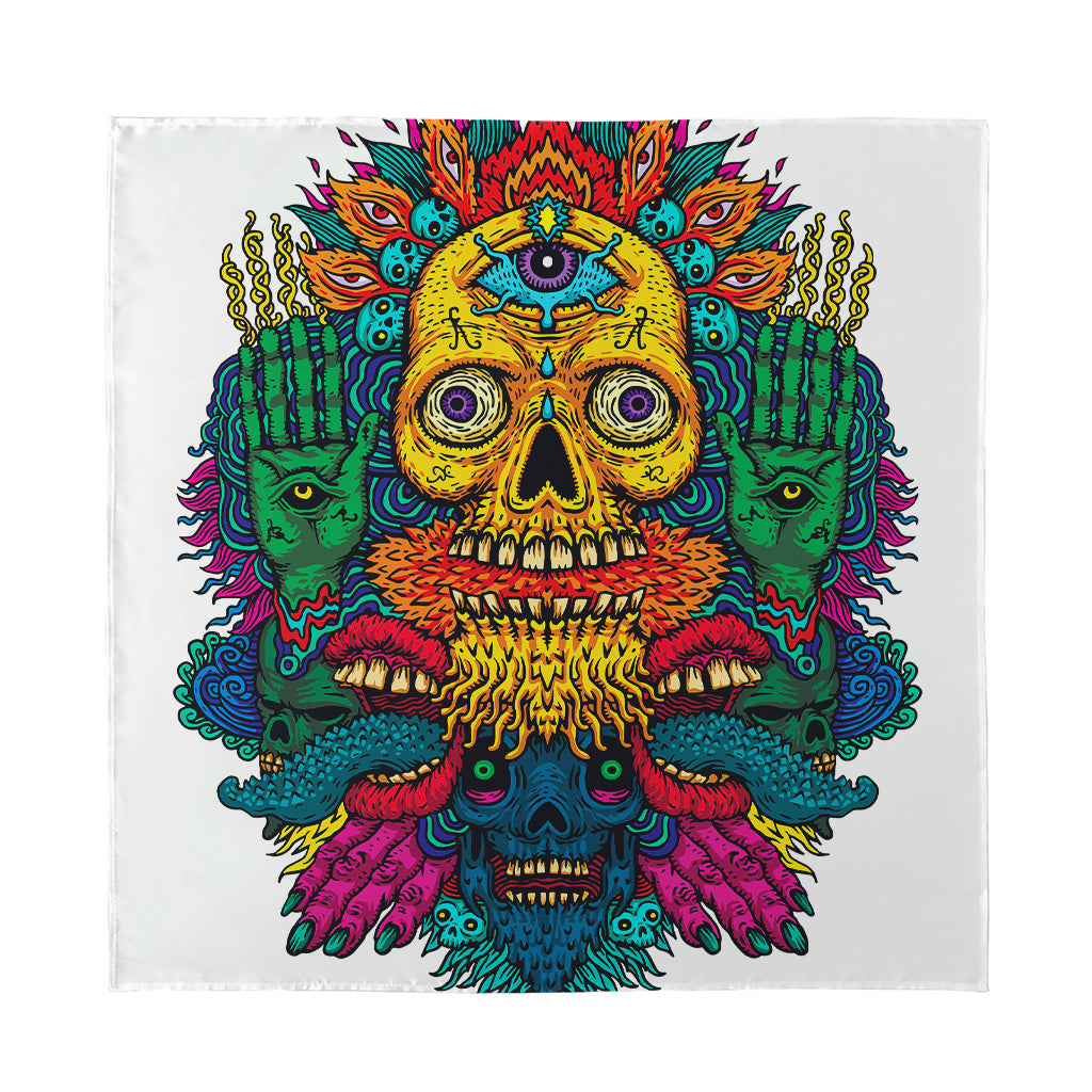Psychedelic Skull Print Silk Bandana