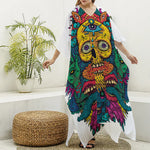 Psychedelic Skull Print Silk V-Neck Kaftan Dress