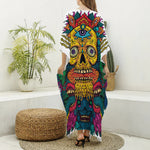Psychedelic Skull Print Silk V-Neck Kaftan Dress