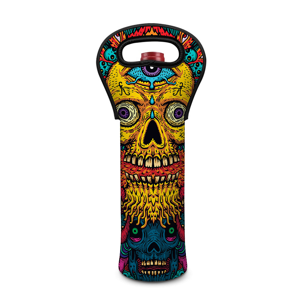 Psychedelic Skull Print Single Neoprene Wine Tote