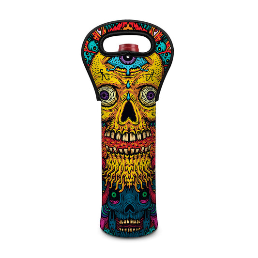 Psychedelic Skull Print Single Neoprene Wine Tote