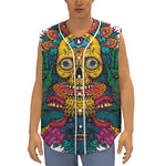 Psychedelic Skull Print Sleeveless Baseball Jersey