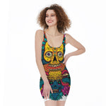 Psychedelic Skull Print Sleeveless Bodycon Dress