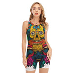 Psychedelic Skull Print Sleeveless One Piece Swimsuit