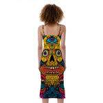 Psychedelic Skull Print Slim Fit Midi Cami Dress