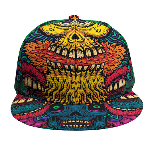 Psychedelic Skull Print Snapback Cap