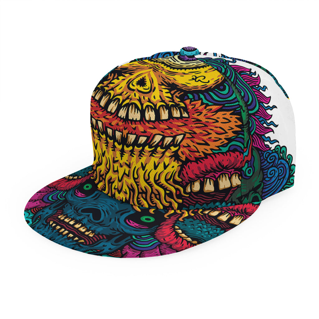 Psychedelic Skull Print Snapback Cap