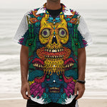 Psychedelic Skull Print Textured Short Sleeve Shirt