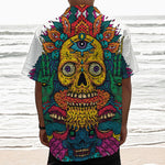 Psychedelic Skull Print Textured Short Sleeve Shirt