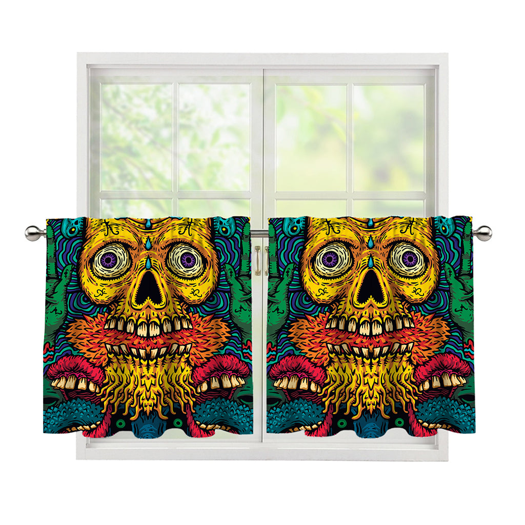 Psychedelic Skull Print Tier Curtains