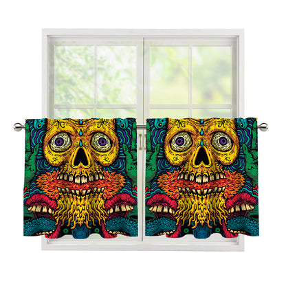Psychedelic Skull Print Tier Curtains