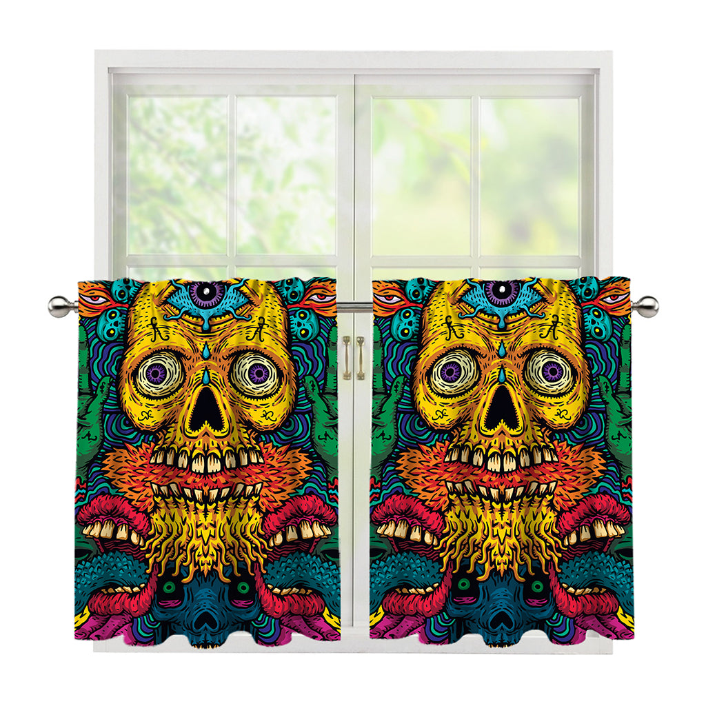 Psychedelic Skull Print Tier Curtains