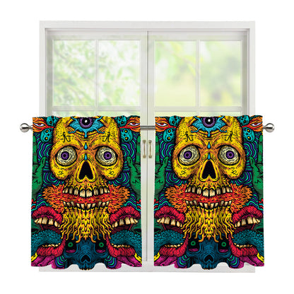 Psychedelic Skull Print Tier Curtains