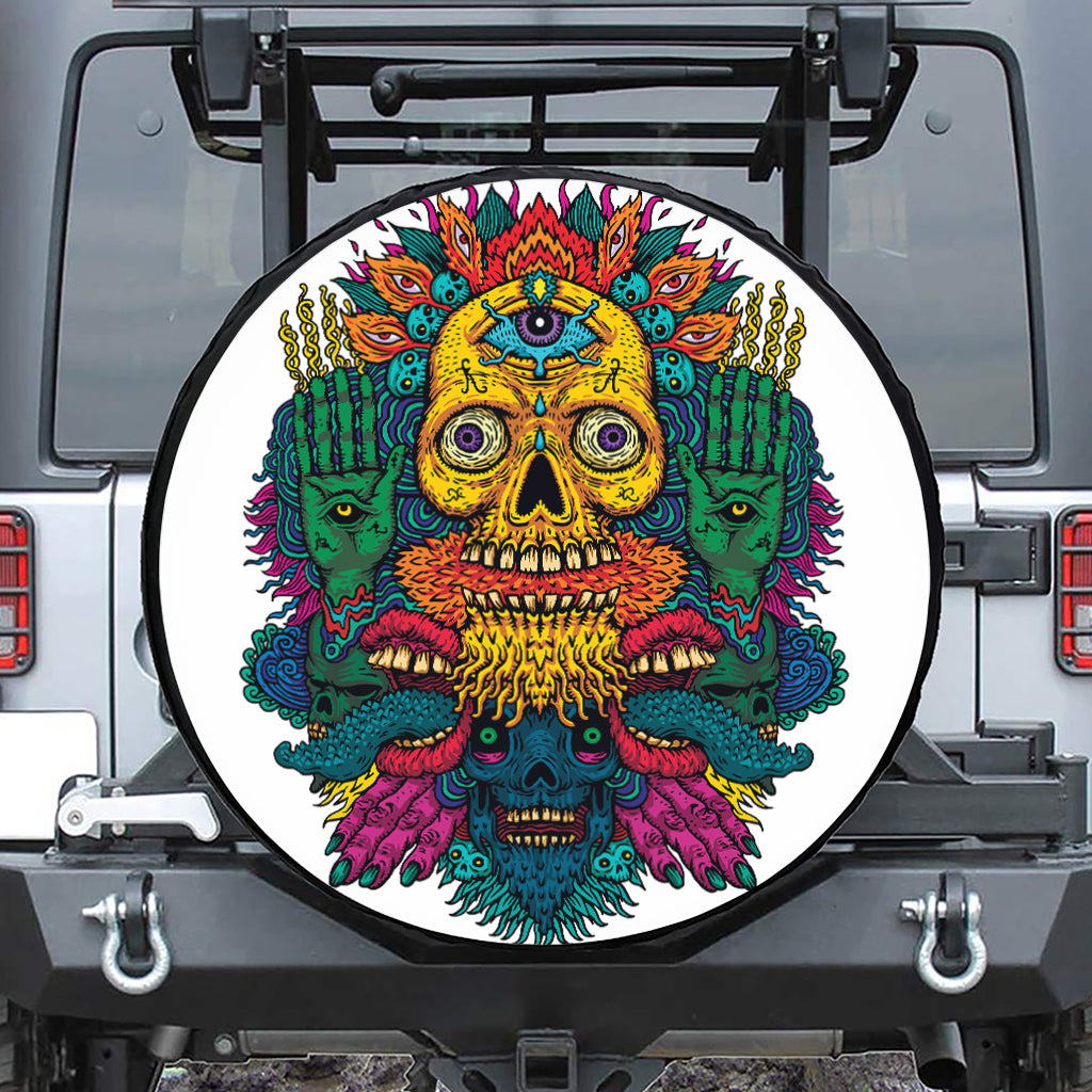 Psychedelic Skull Print Tire Cover