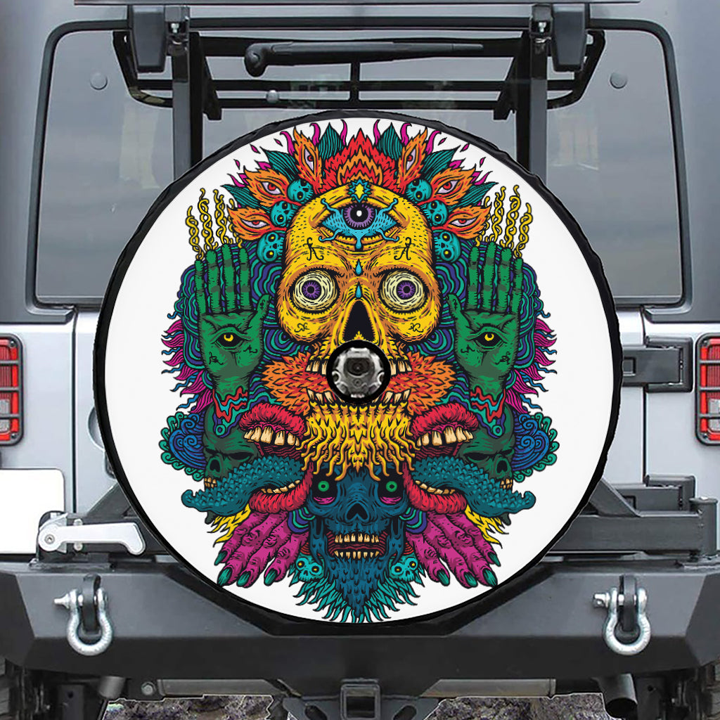 Psychedelic Skull Print Tire Cover With Camera Hole