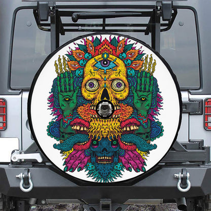 Psychedelic Skull Print Tire Cover With Camera Hole