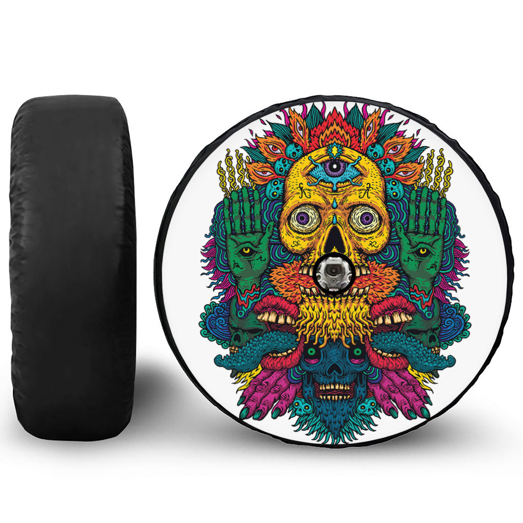 Psychedelic Skull Print Tire Cover With Camera Hole