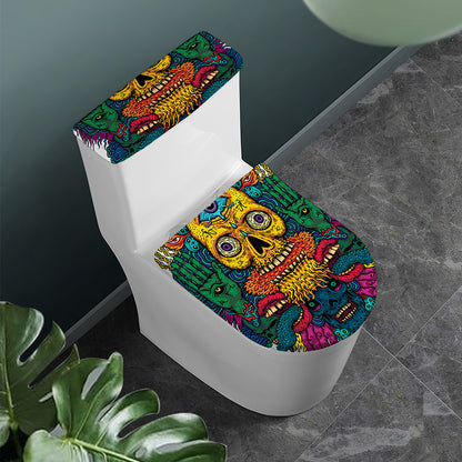 Psychedelic Skull Print Toilet Lid And Tank Cover Set