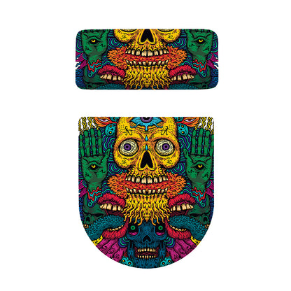 Psychedelic Skull Print Toilet Lid And Tank Cover Set