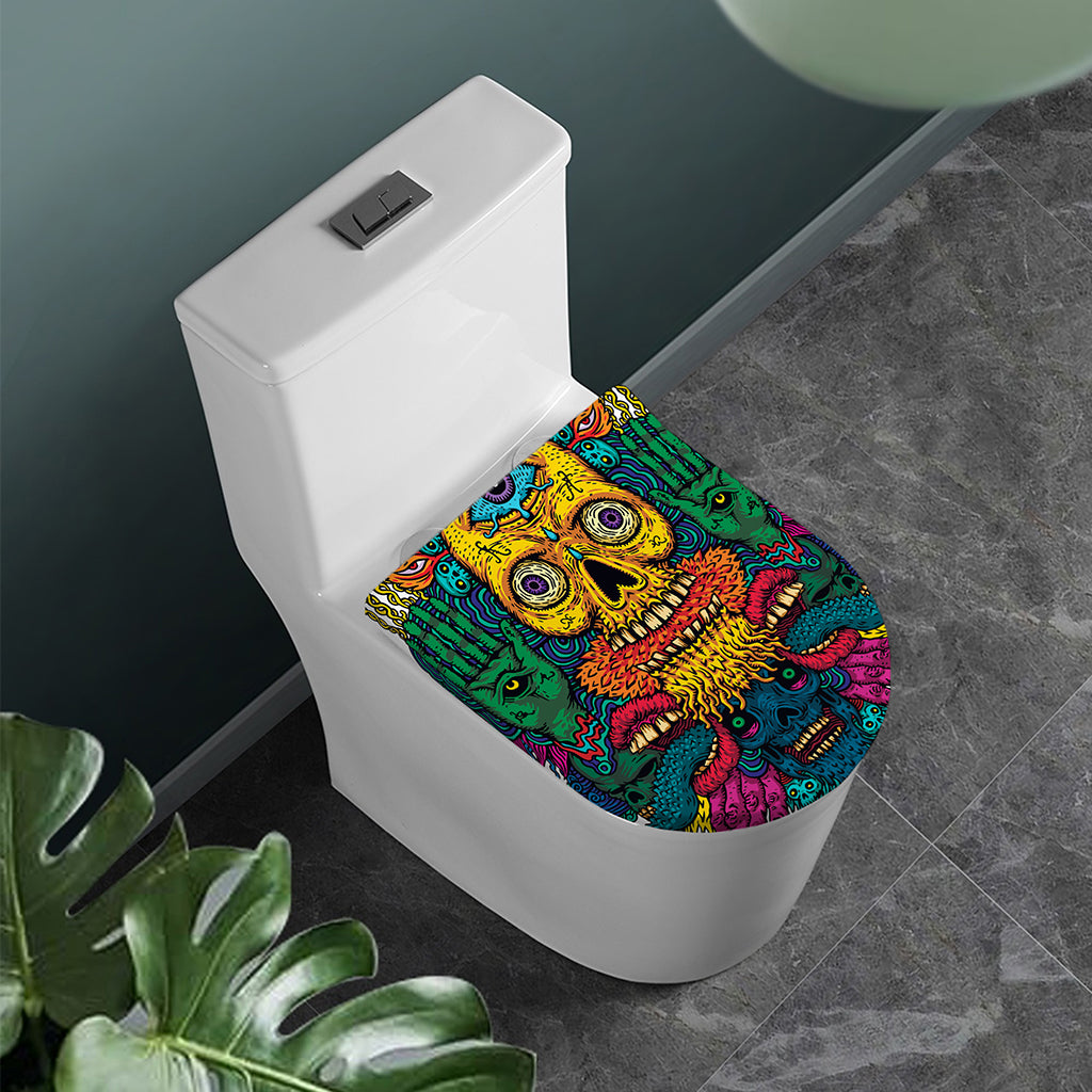 Psychedelic Skull Print Toilet Lid Cover
