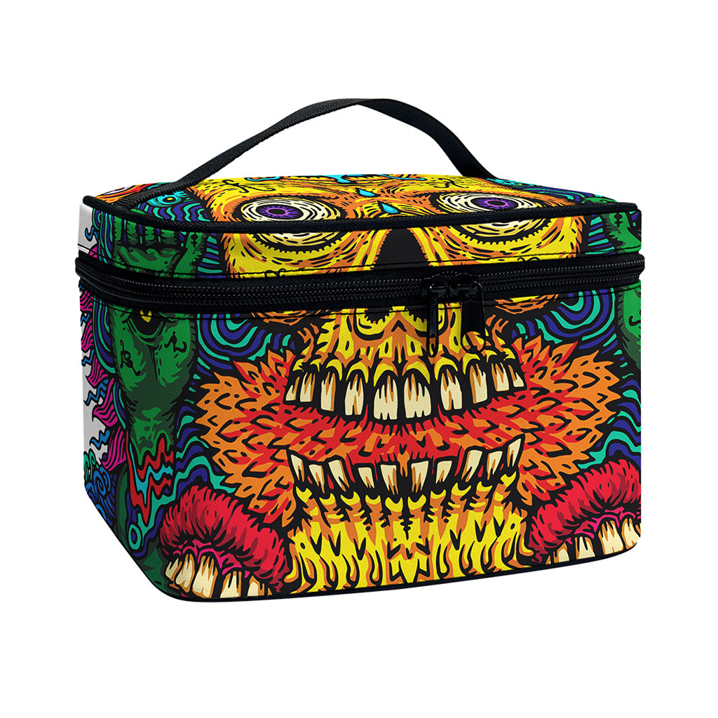 Psychedelic Skull Print Travel Makeup Bag