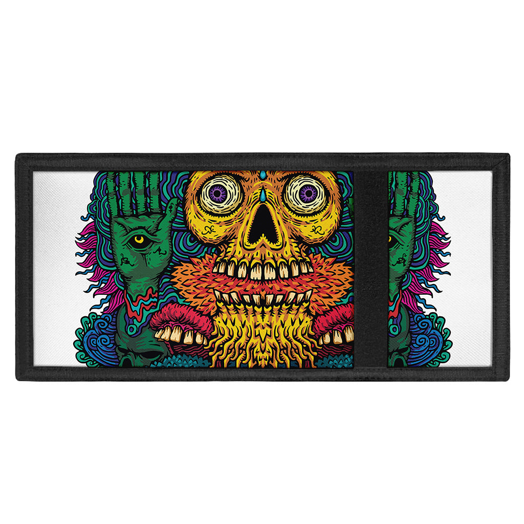 Psychedelic Skull Print Trifold Wallet