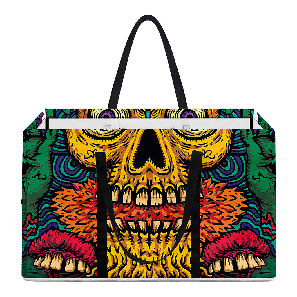 Psychedelic Skull Print Utility Tote Bag