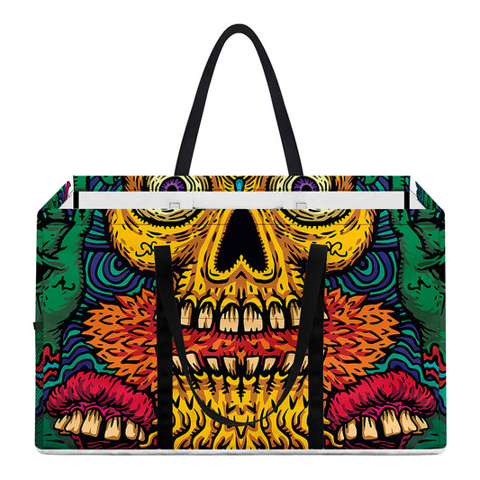 Psychedelic Skull Print Utility Tote Bag