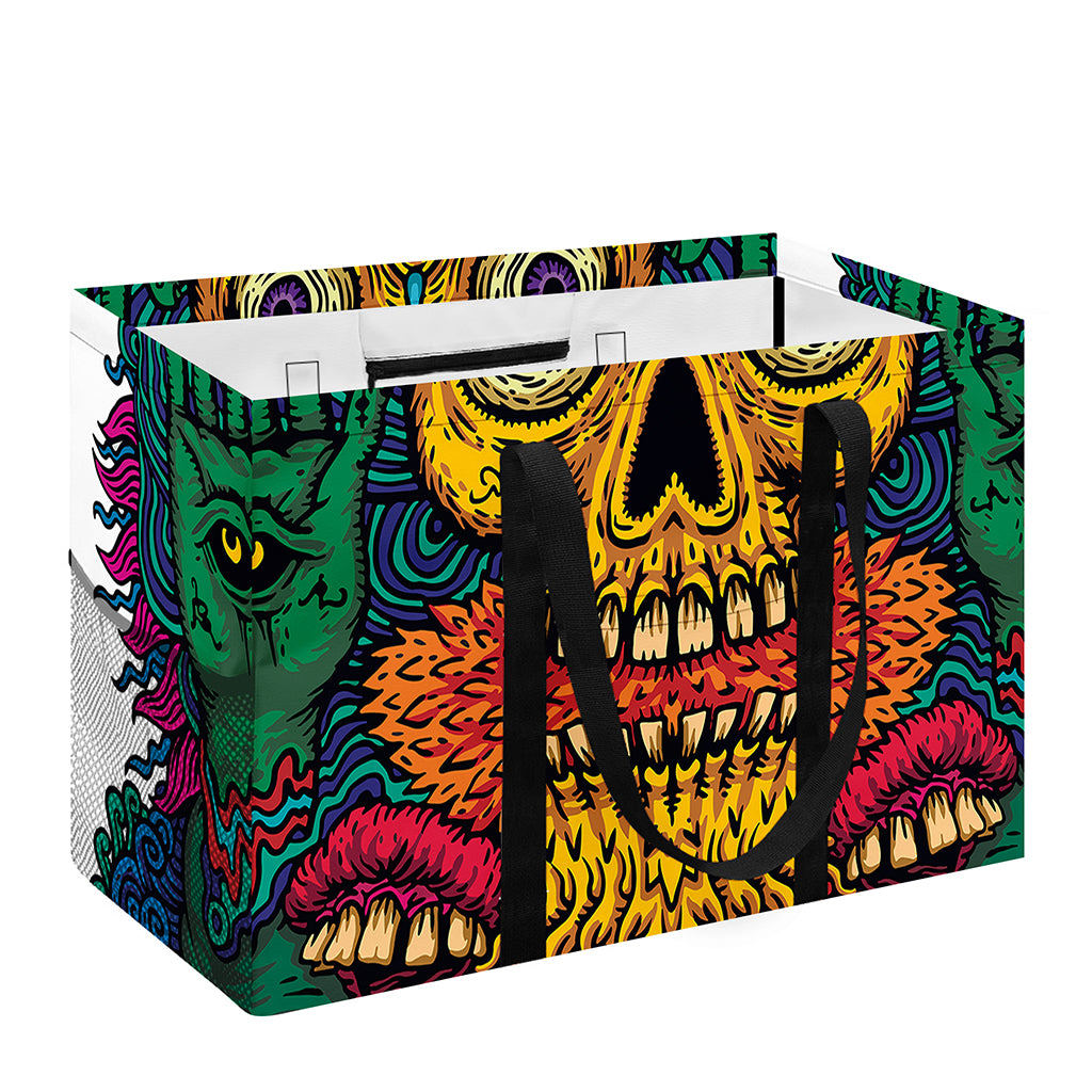Psychedelic Skull Print Utility Tote Bag