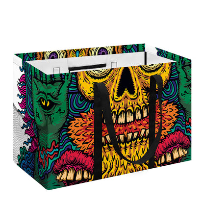 Psychedelic Skull Print Utility Tote Bag