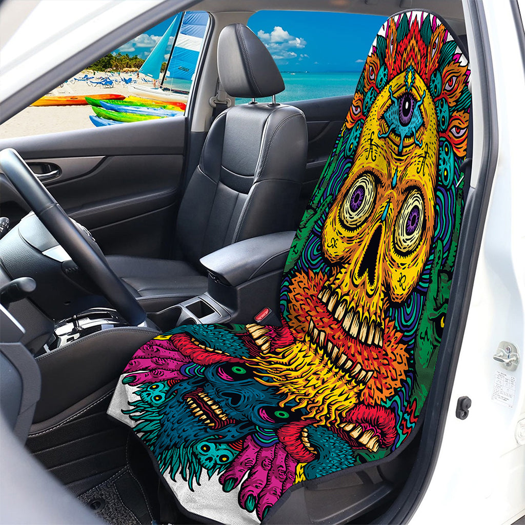 Psychedelic Skull Print Waterproof Car Seat Cover
