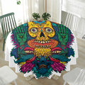 Psychedelic Skull Print Waterproof Round Tablecloth