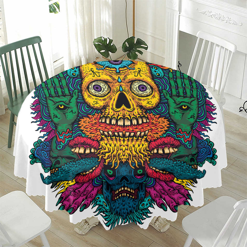 Psychedelic Skull Print Waterproof Round Tablecloth